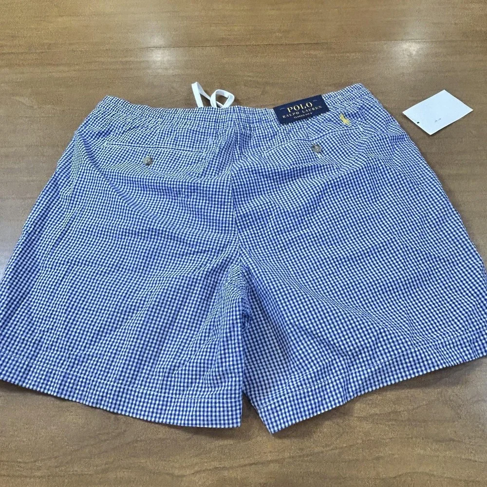 Polo Ralph Lauren Shorts Mens Large Blue Check Chino Classic Fit 6